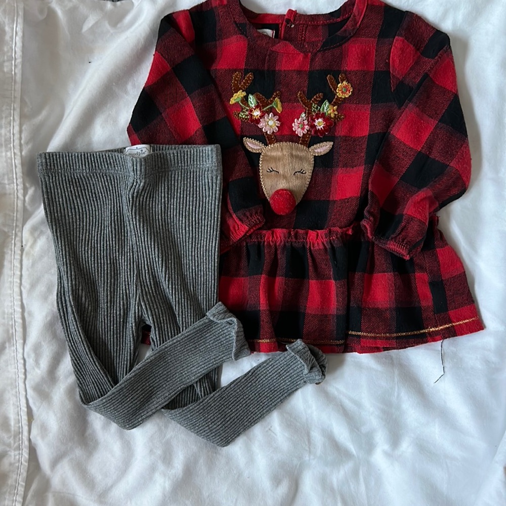 Mud pie infant girls reindeer tunic and legging set 6-9 months